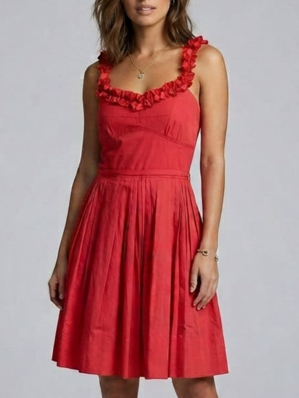 Sonia by Sonia Rykiel 100% Cotton Pleated Red Ruffle Dress Size FR 40 or US M